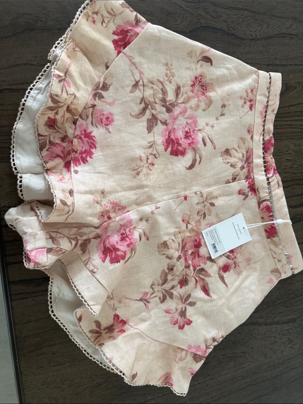 Zimmermann Cream Floral Ruffle-Hem Shorts - Picture 1 of 4